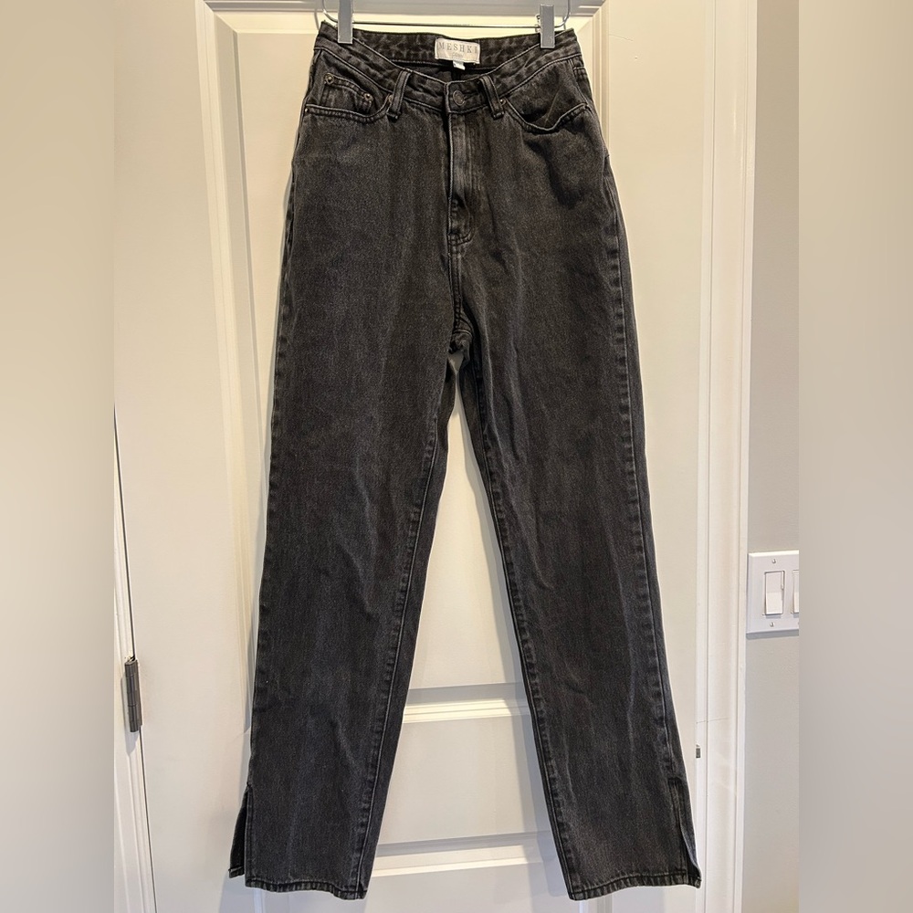 Meshki Black Pia High Rise Split Hem Straight Leg Jeans